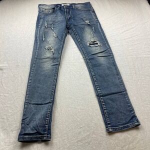 M Society Jeans Mens Size 30X30 Blue Dark Wash Denim Distressed Tapered Casual
